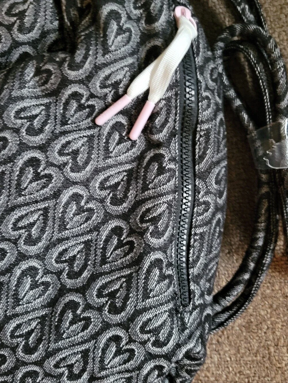 NWT Wildfox Black & Gray Heart Print Drawstring Backpack